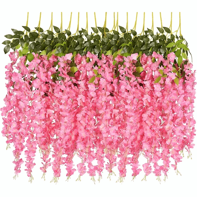 Elegant 12pcs Pink Wisteria Artificial Flowers - UV-Protected, Silk-Like Decor - Graceland Home and Living -  
