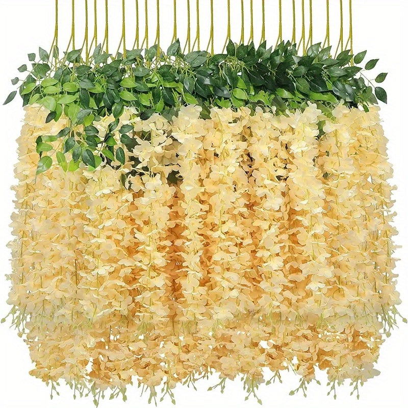 Elegant 12pcs Pink Wisteria Artificial Flowers - UV-Protected, Silk-Like Decor - Graceland Home and Living -  