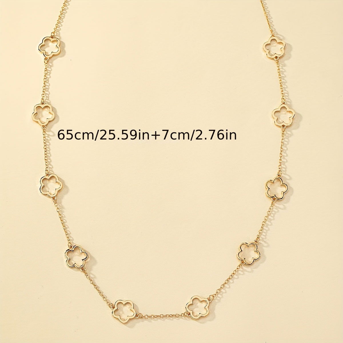 Elegant Geometric Floral Necklace for Women - Hollow Design with Long Chain - Graceland Home and Living -  