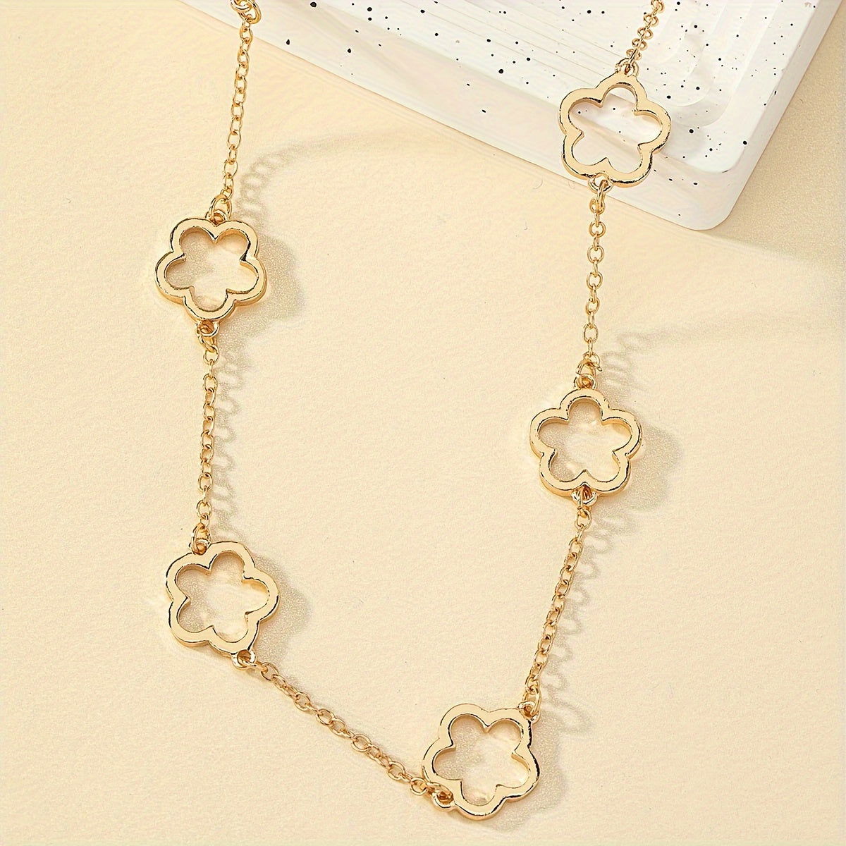 Elegant Geometric Floral Necklace for Women - Hollow Design with Long Chain - Graceland Home and Living -  