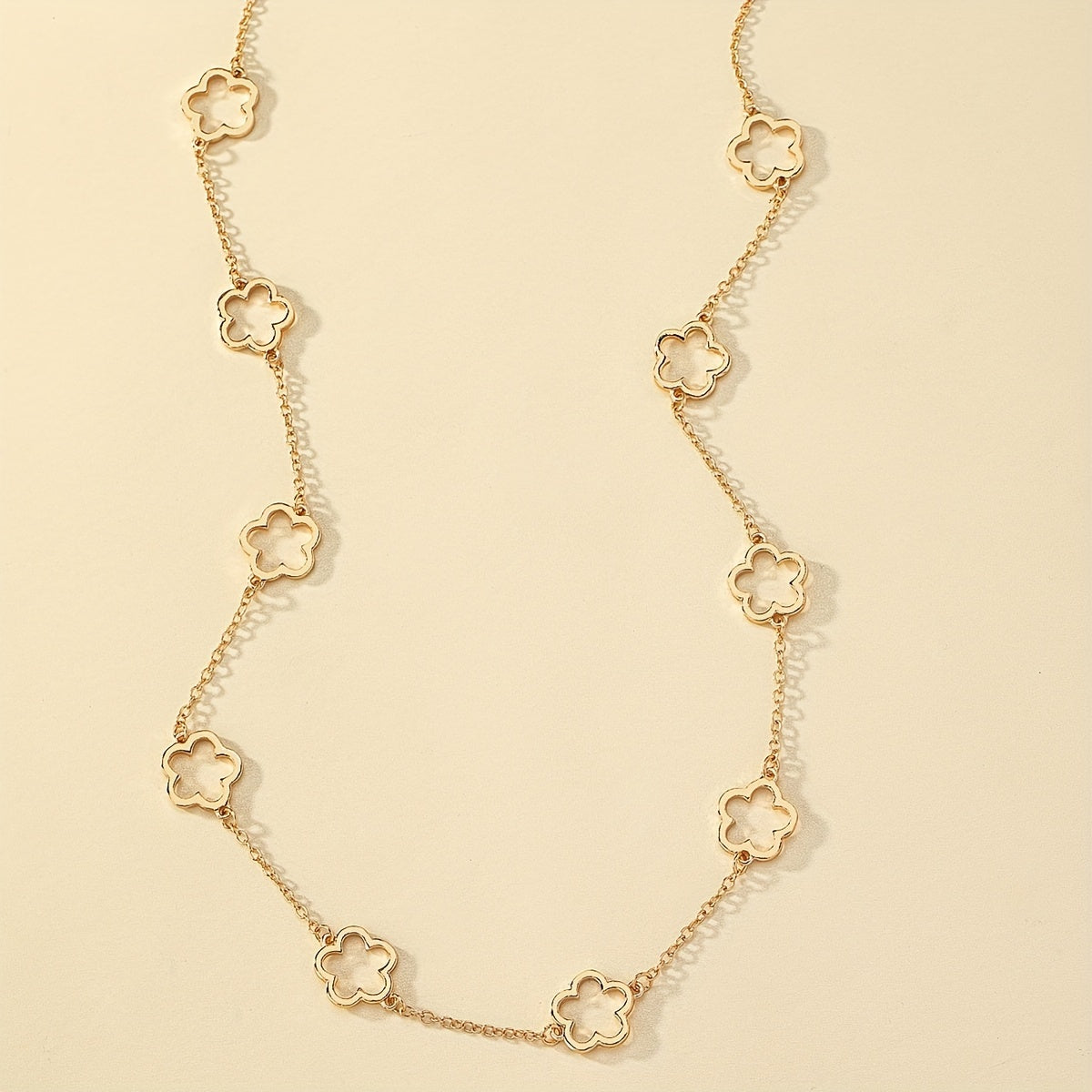 Elegant Geometric Floral Necklace for Women - Hollow Design with Long Chain - Graceland Home and Living -  