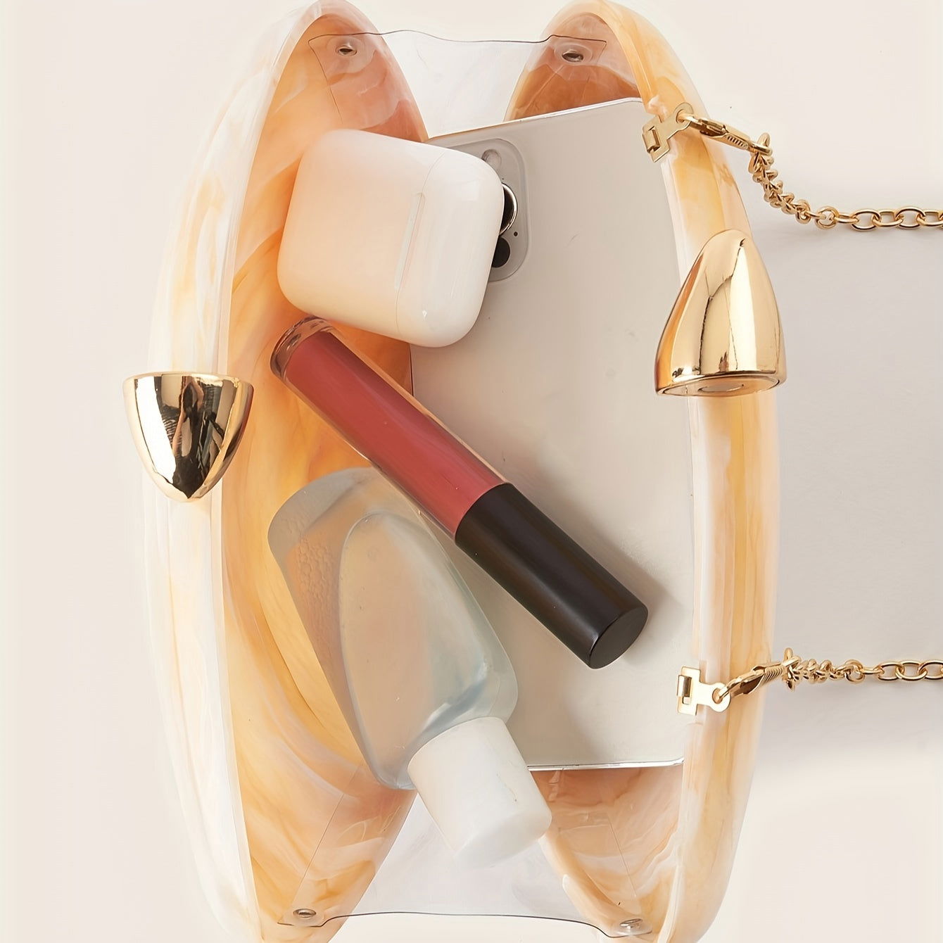 Elegant Marble Print Clutch with Magnetic Closure and Detachable Chain - Graceland Home and Living -  