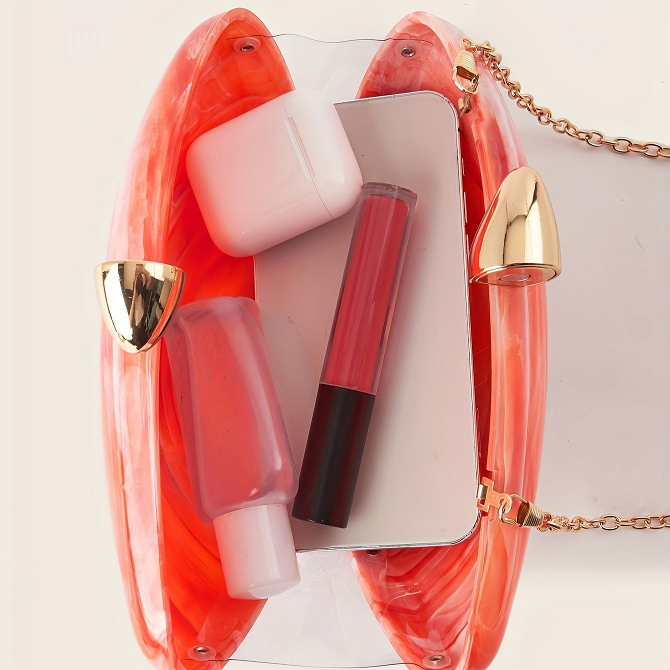 Elegant Marble Print Clutch with Magnetic Closure and Detachable Chain - Graceland Home and Living -  