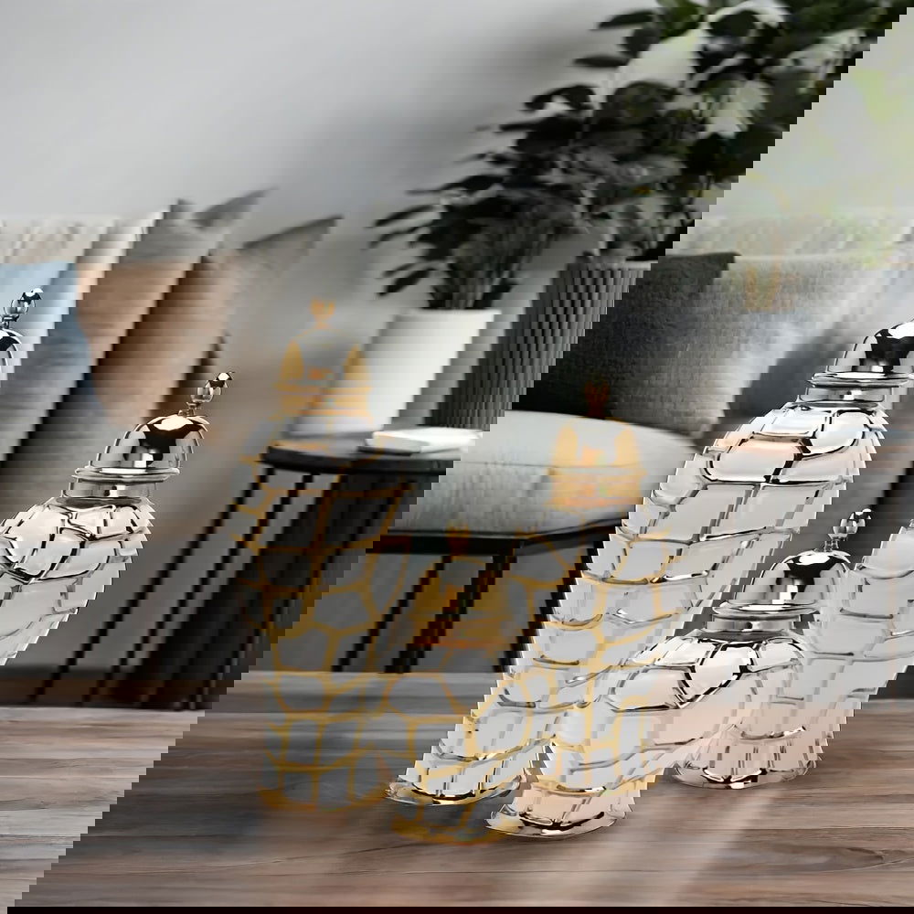 Elegant White Golden Ceramic Vase - Modern Jar Design - Graceland Home and Living -  