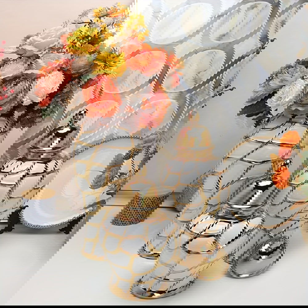 Elegant White Golden Ceramic Vase - Modern Jar Design - Graceland Home and Living -  