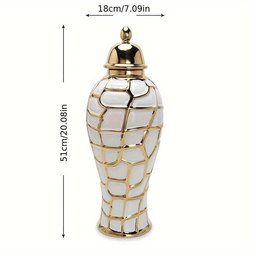 Elegant White Golden Ceramic Vase - Modern Jar Design - Graceland Home and Living -  