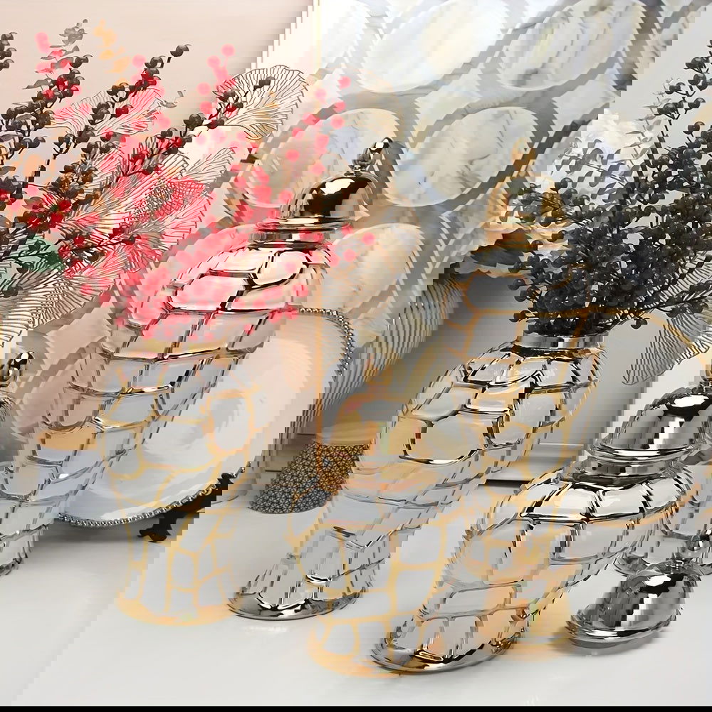 Elegant White Golden Ceramic Vase - Modern Jar Design - Graceland Home and Living -  