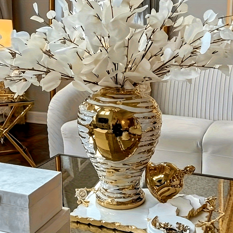 Elegant White Golden Ceramic Vase - Modern Nordic Style - Graceland Home and Living -  