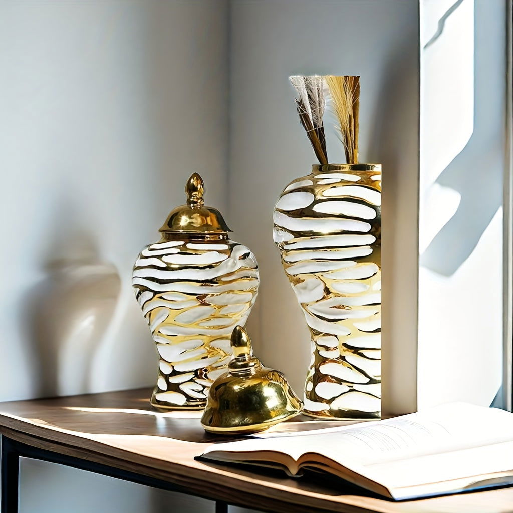 Elegant White Golden Ceramic Vase - Modern Nordic Style - Graceland Home and Living -  