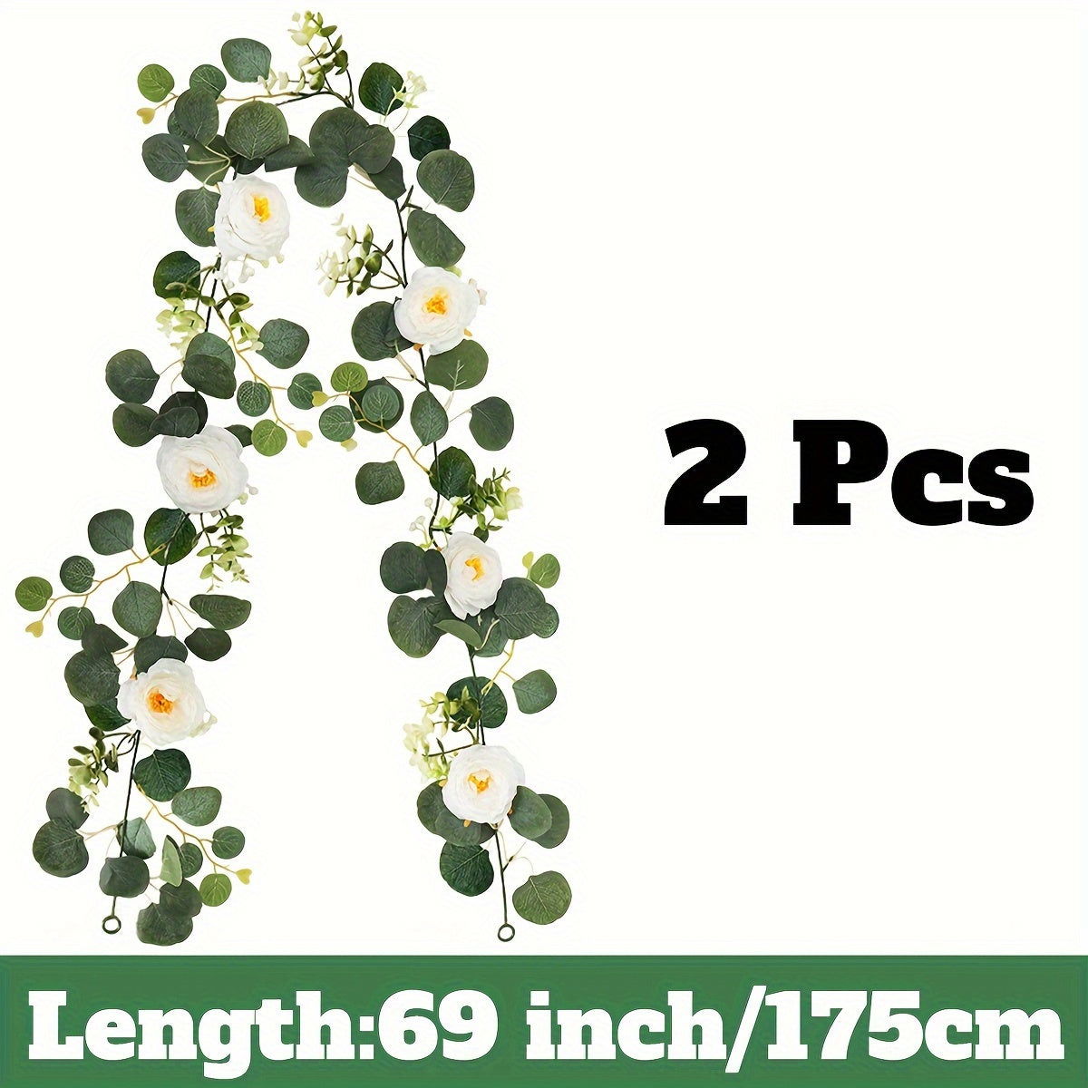 Eucalyptus & White Rose Floral Garland - 1/2/4pcs - Faux Greenery - Graceland Home and Living -  