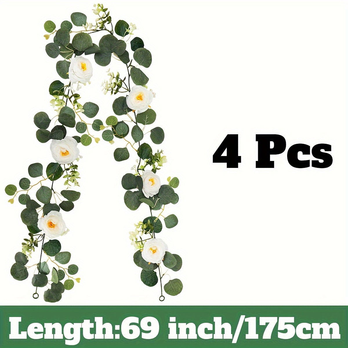 Eucalyptus & White Rose Floral Garland - 1/2/4pcs - Faux Greenery - Graceland Home and Living -  