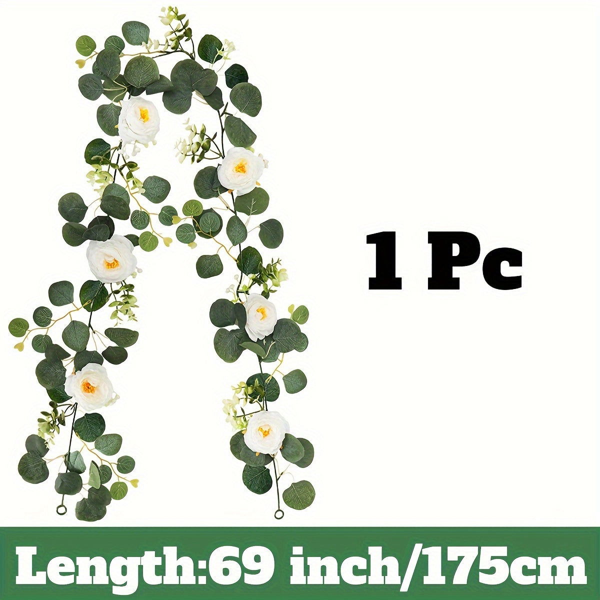 Eucalyptus & White Rose Floral Garland - 1/2/4pcs - Faux Greenery - Graceland Home and Living -  