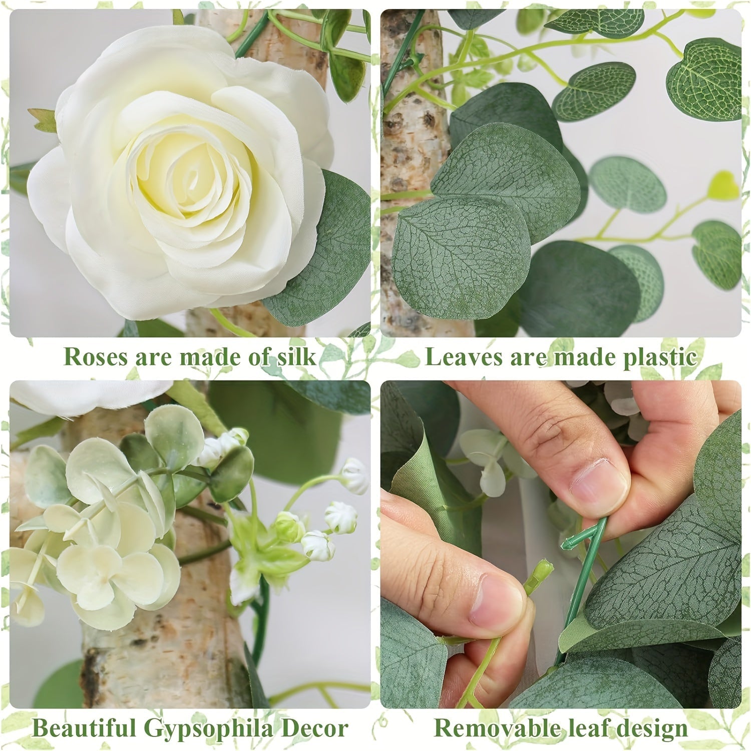 Eucalyptus & White Rose Floral Garland - 1/2/4pcs - Faux Greenery - Graceland Home and Living -  