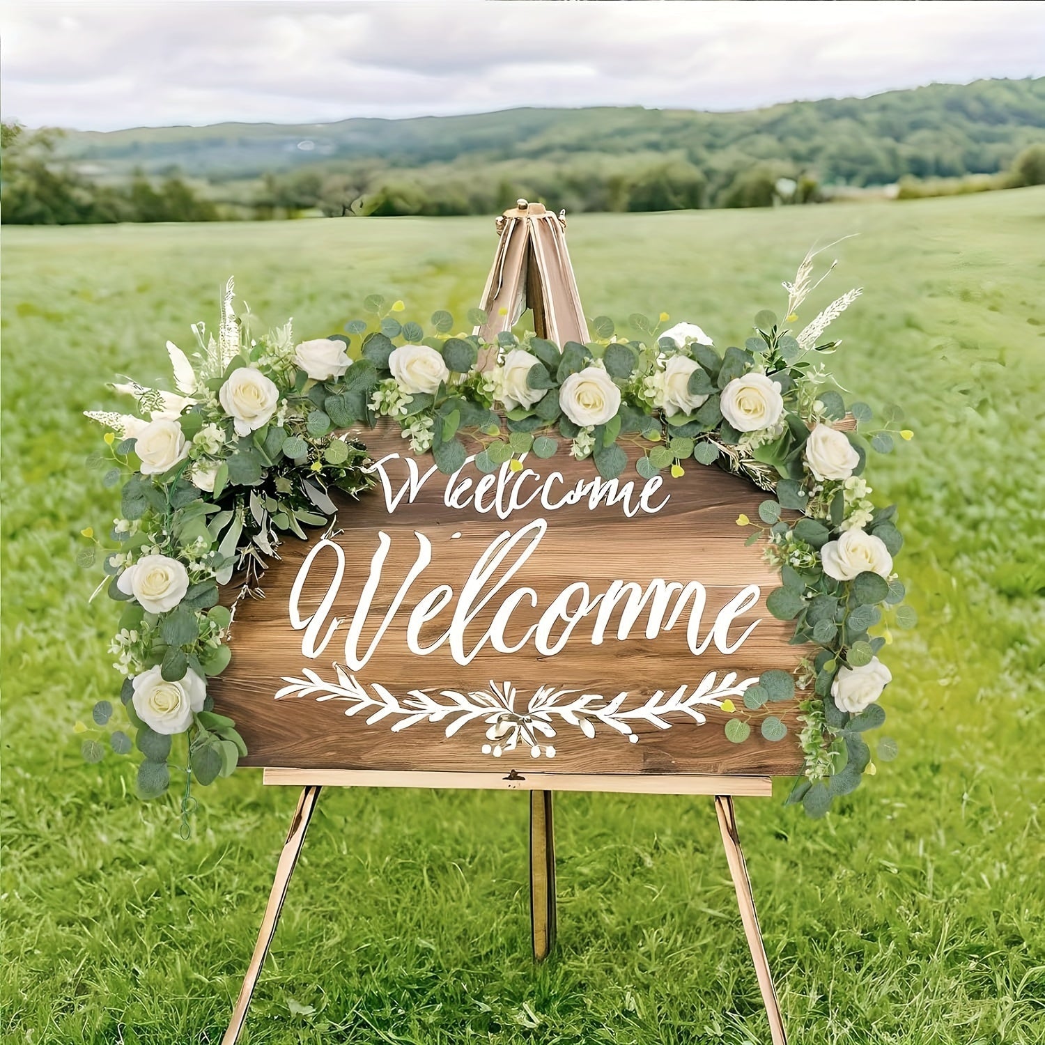 Eucalyptus & White Rose Floral Garland - 1/2/4pcs - Faux Greenery - Graceland Home and Living -  