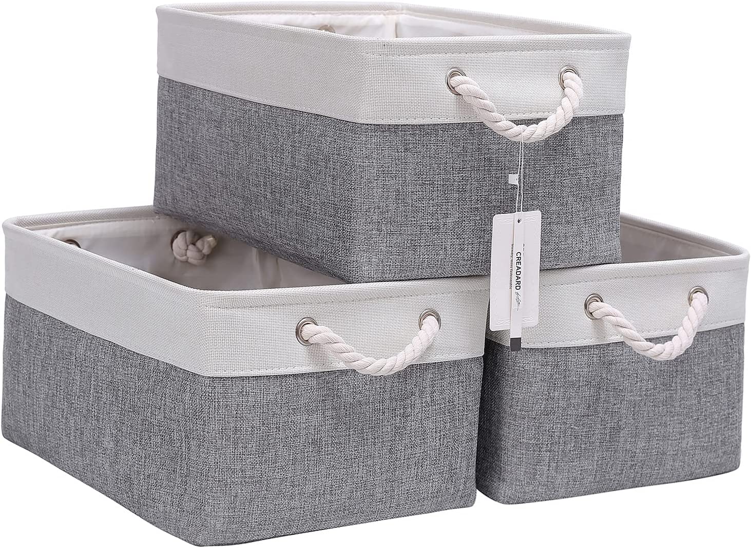 Fabric Storage Basket Set of 3, Foldable Linen Storage Box - Graceland Home and Living -  
