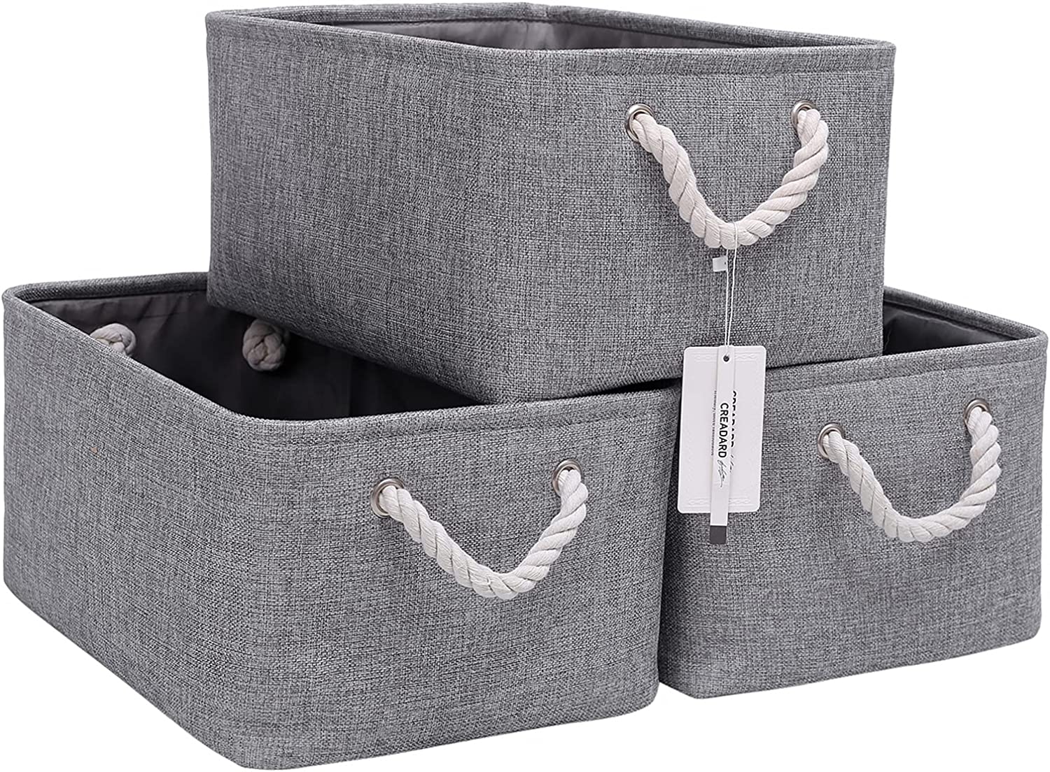 Fabric Storage Basket Set of 3, Foldable Linen Storage Box - Graceland Home and Living -  