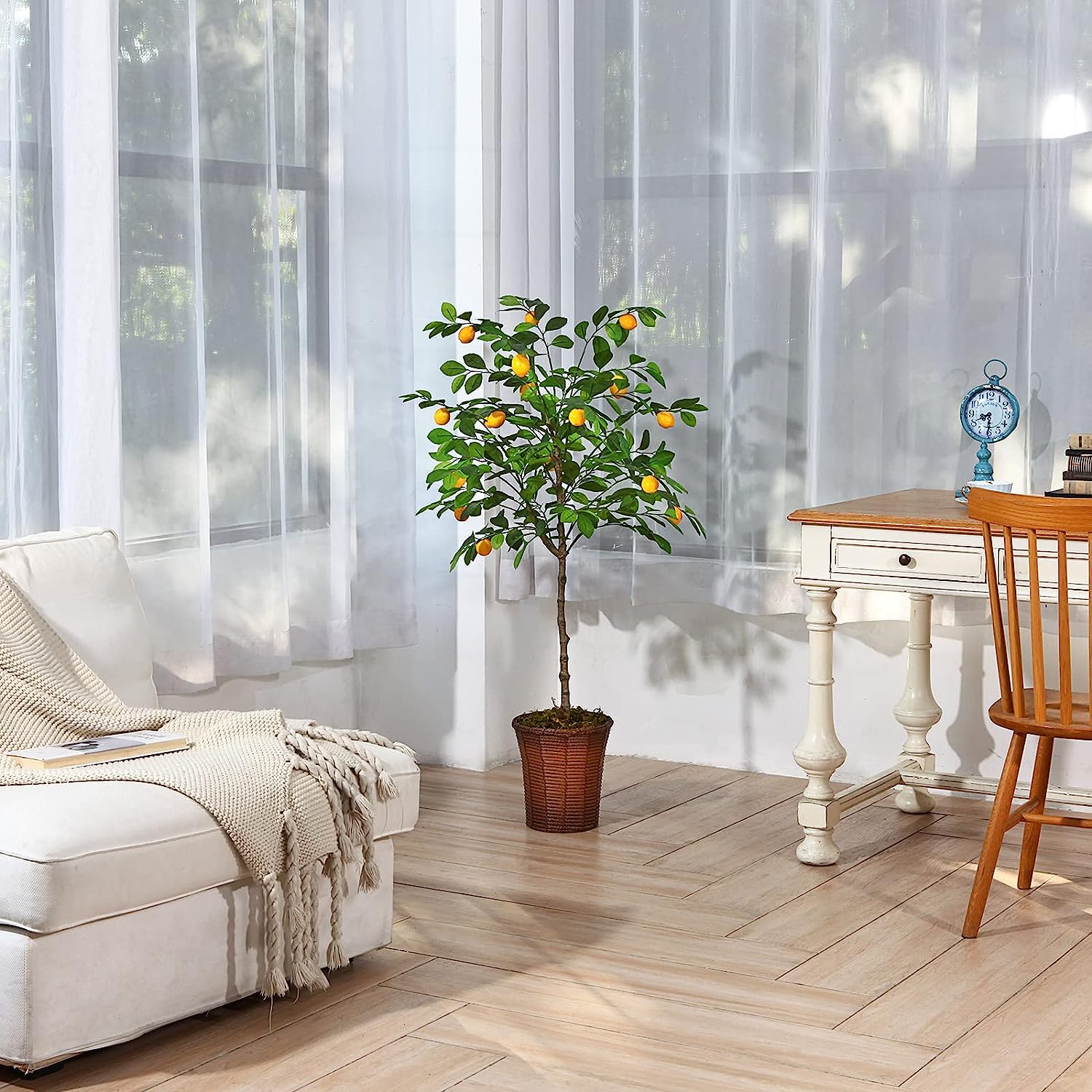 Fake Lemon Tree, 4 Feet Artificial Lemon Silk Plant, Pre Potted Faux Lemon Tree Graceland Home and Living