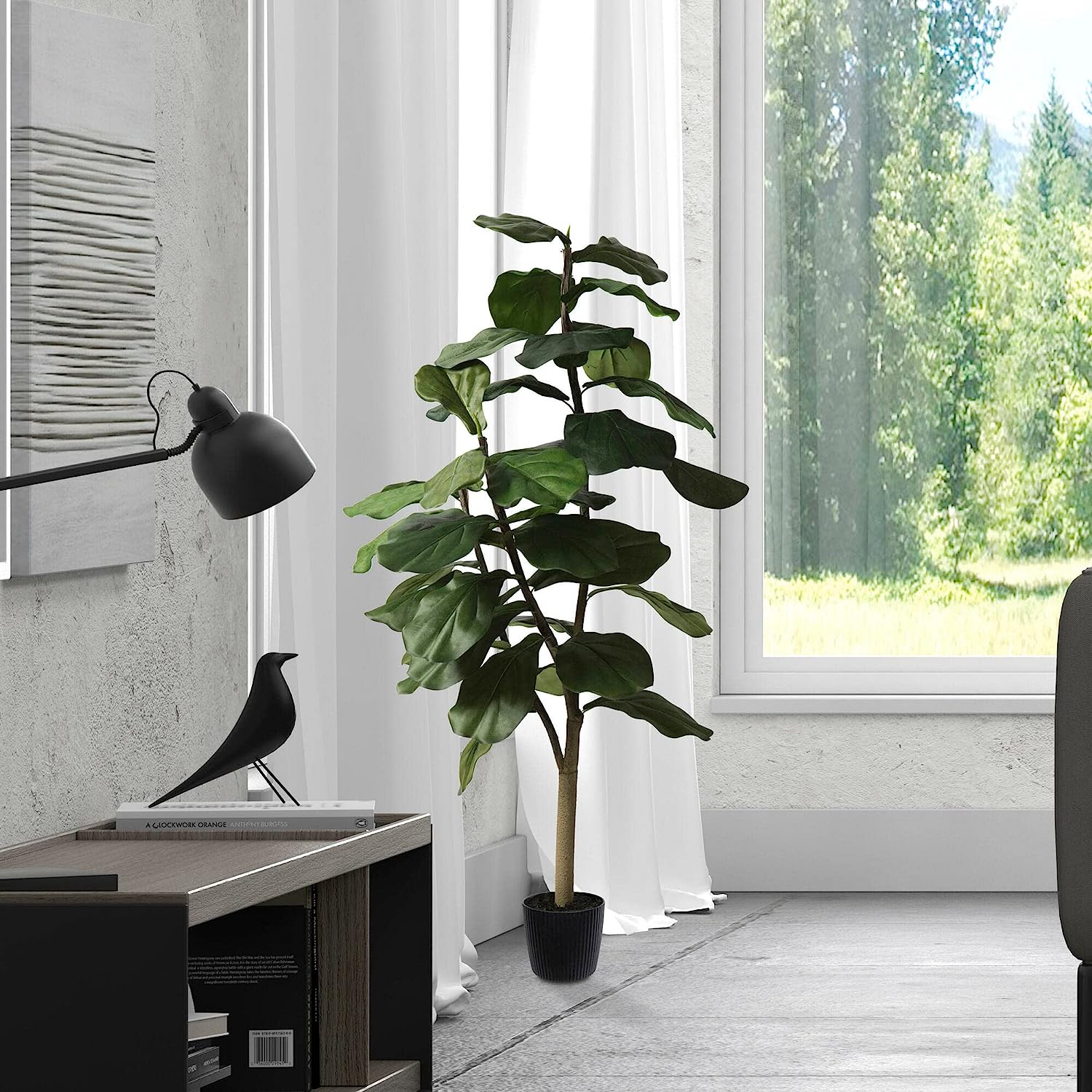 Faux Fiddle Leaf Fig Tree 4ft Tall  with 39 Large Fiddle Leaves - Graceland Home and Living -  