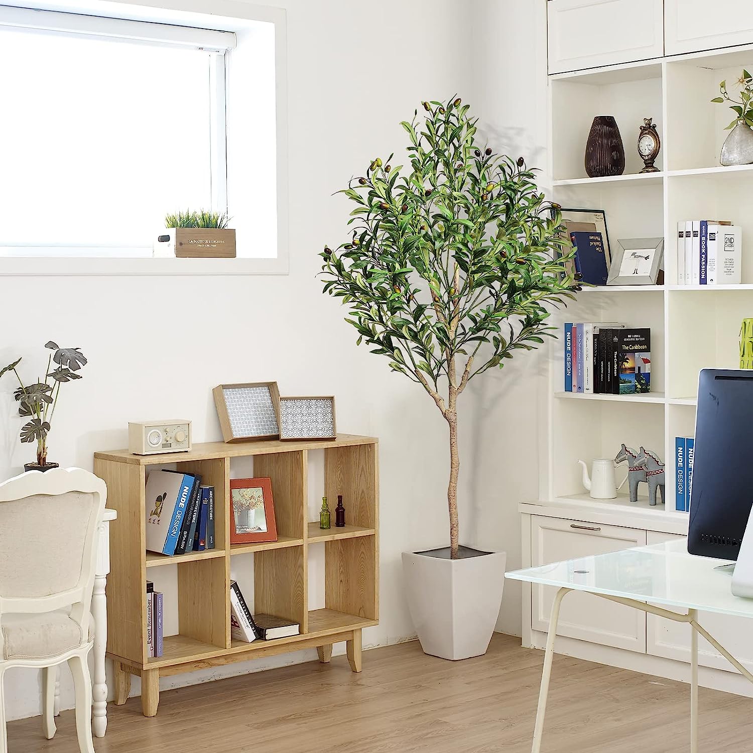 Faux Olive Tree Artificial Indoor 5.3 Feet Tall in Pot with Dried Moss - Graceland Home and Living -  