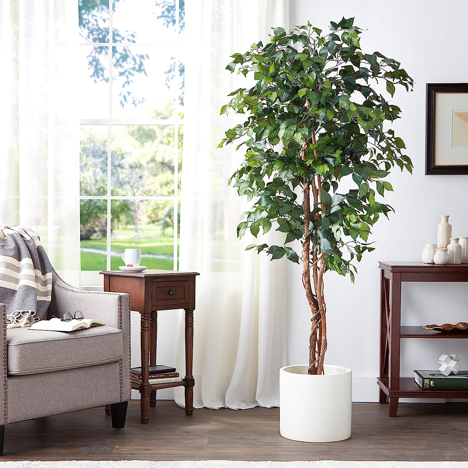 Ficus Silk Tree, 6-Feet, Green, 1008 individual leaves - Graceland Home and Living -  