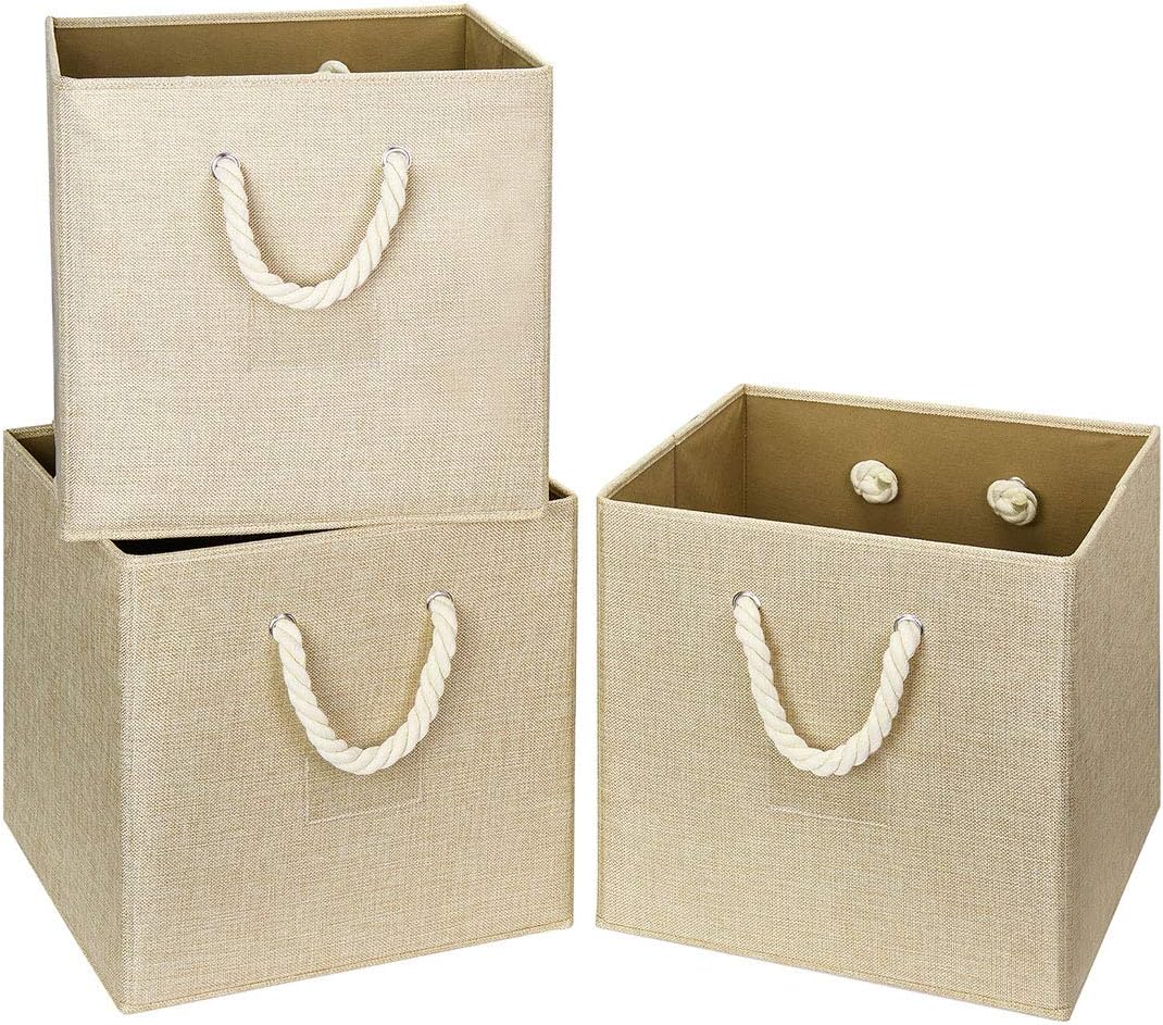 Foldable Storage Cube Bins Beige-White Bamboo Fabric Graceland Home and Living