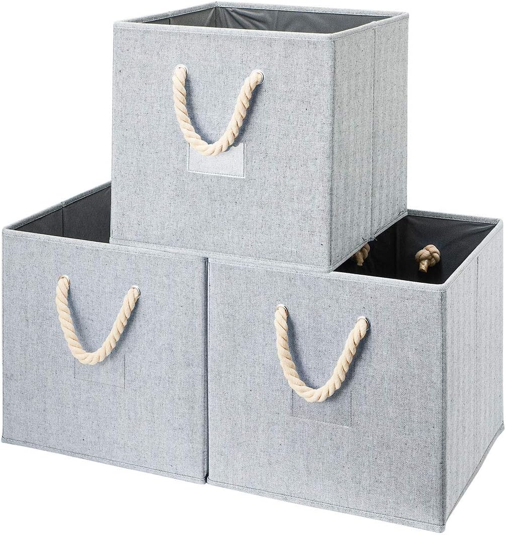 Foldable Storage Cube Bins Beige-White Bamboo Fabric - Graceland Home and Living -  