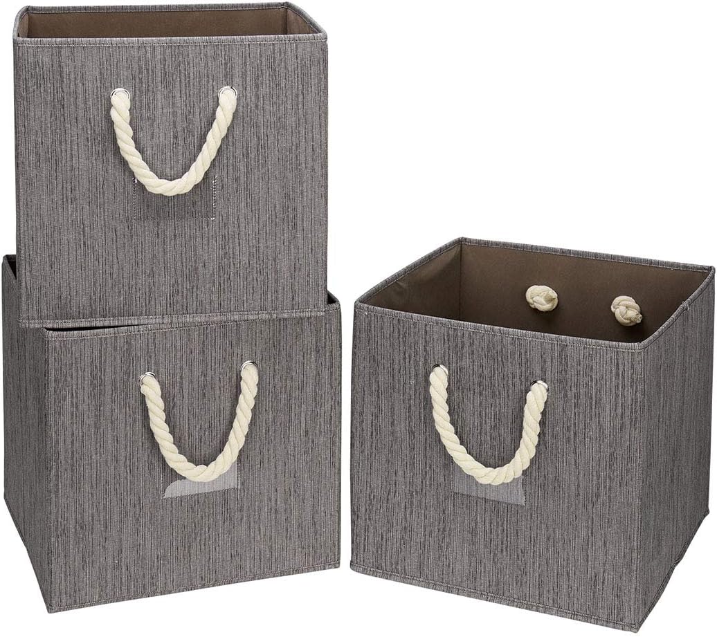 Foldable Storage Cube Bins Beige-White Bamboo Fabric - Graceland Home and Living -  