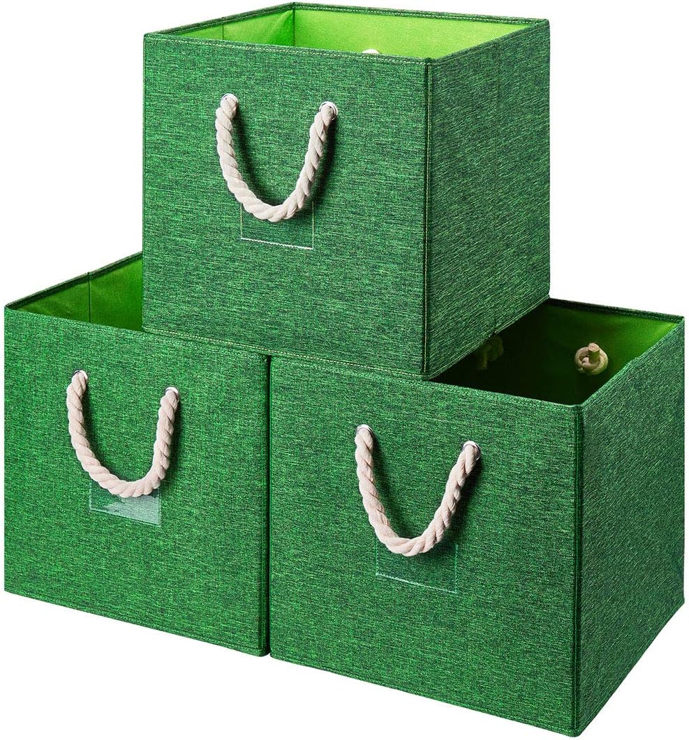 Foldable Storage Cube Bins Beige-White Bamboo Fabric - Graceland Home and Living -  