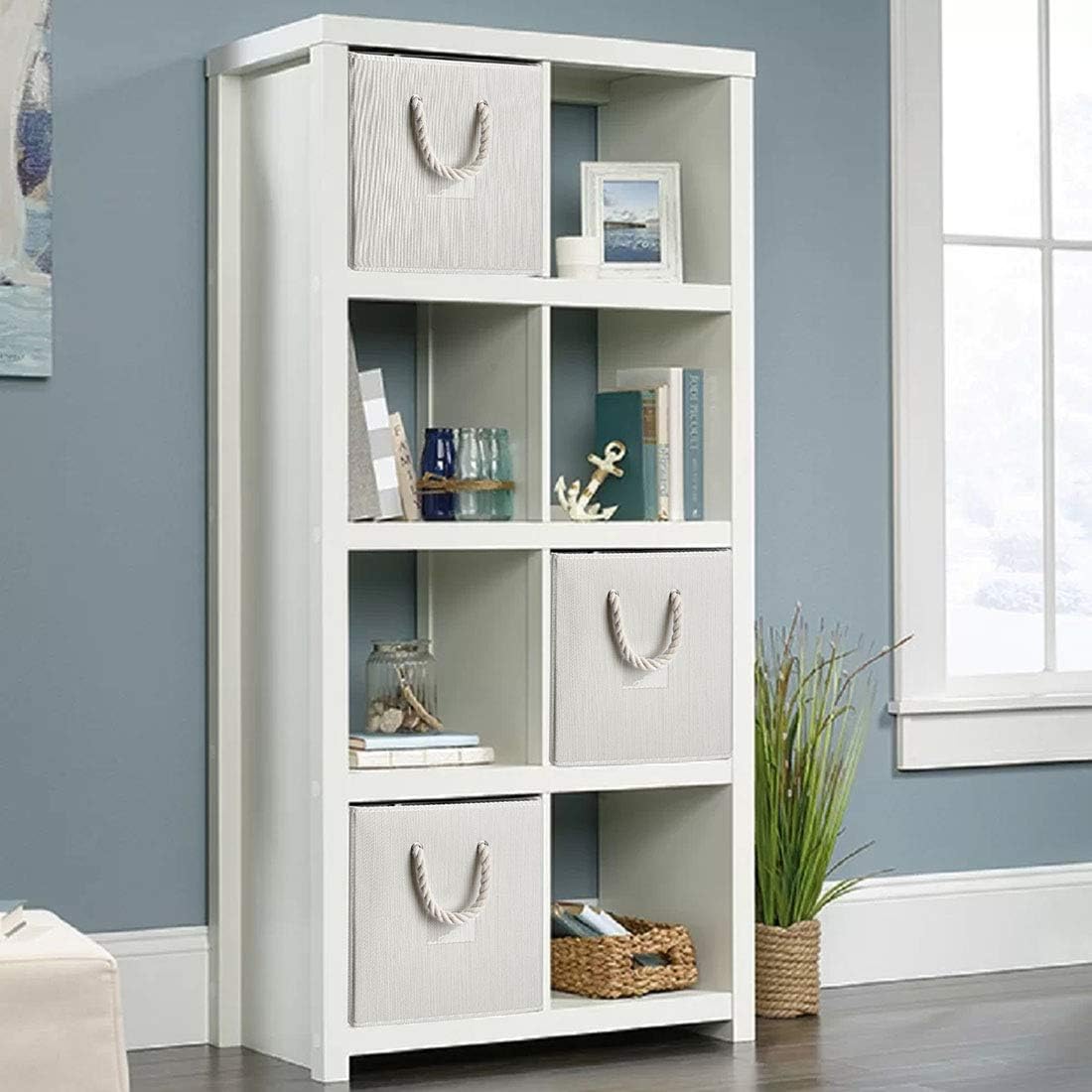 Foldable Storage Cube Bins Beige-White Bamboo Fabric - Graceland Home and Living -  