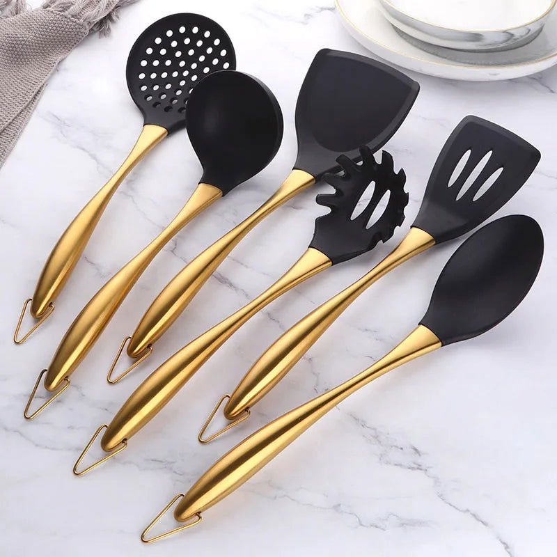 Gold Cooking Tool Set with Silicone Head - Graceland Home and Living -  