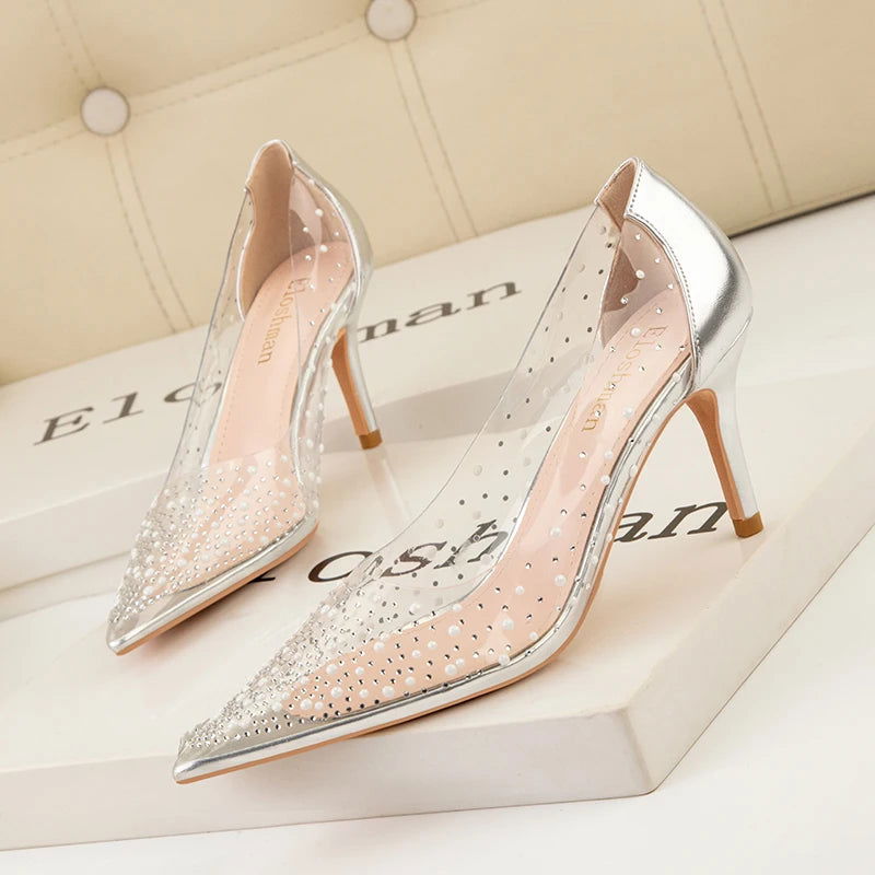 Gold Rhinestone PVC Transparent Women Pumps - Graceland Home and Living -  