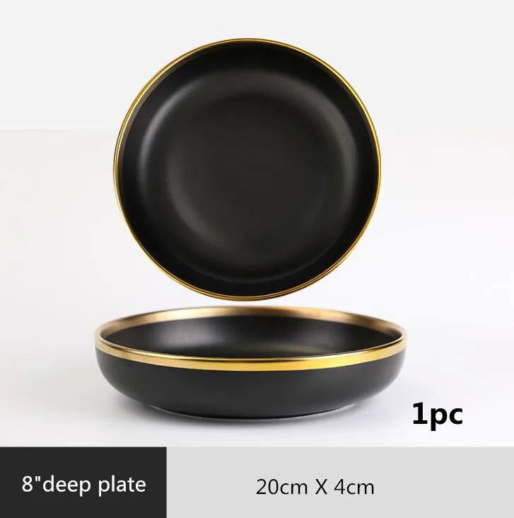Gold Rim Black Porcelain Dinner Plates - Graceland Home and Living -  