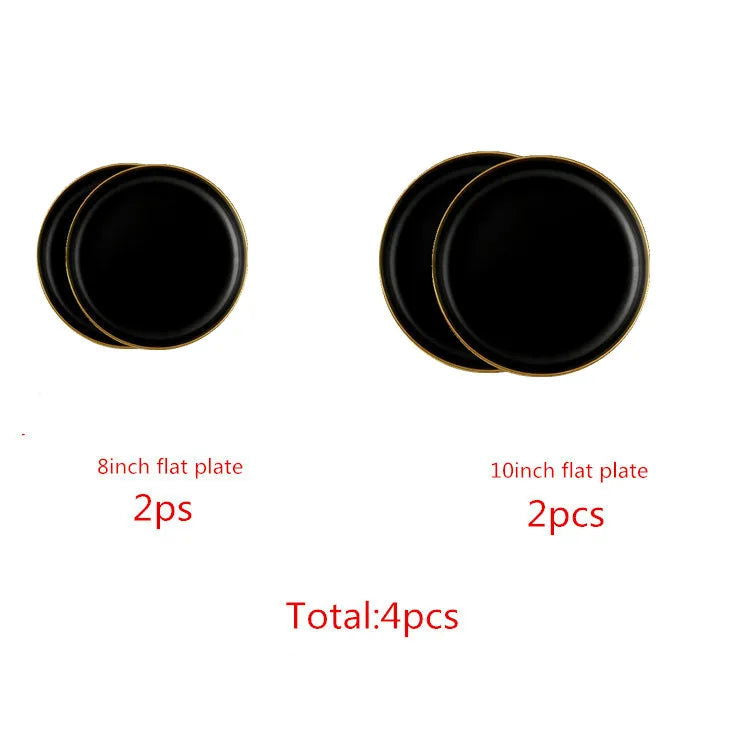 Gold Rim Black Porcelain Dinner Plates - Graceland Home and Living -  