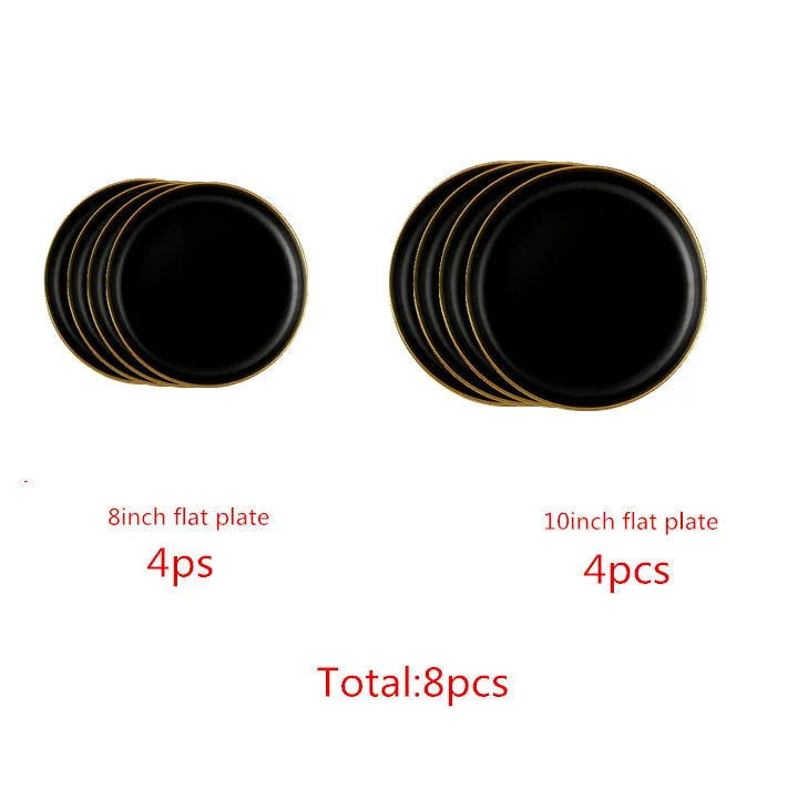 Gold Rim Black Porcelain Dinner Plates - Graceland Home and Living -  