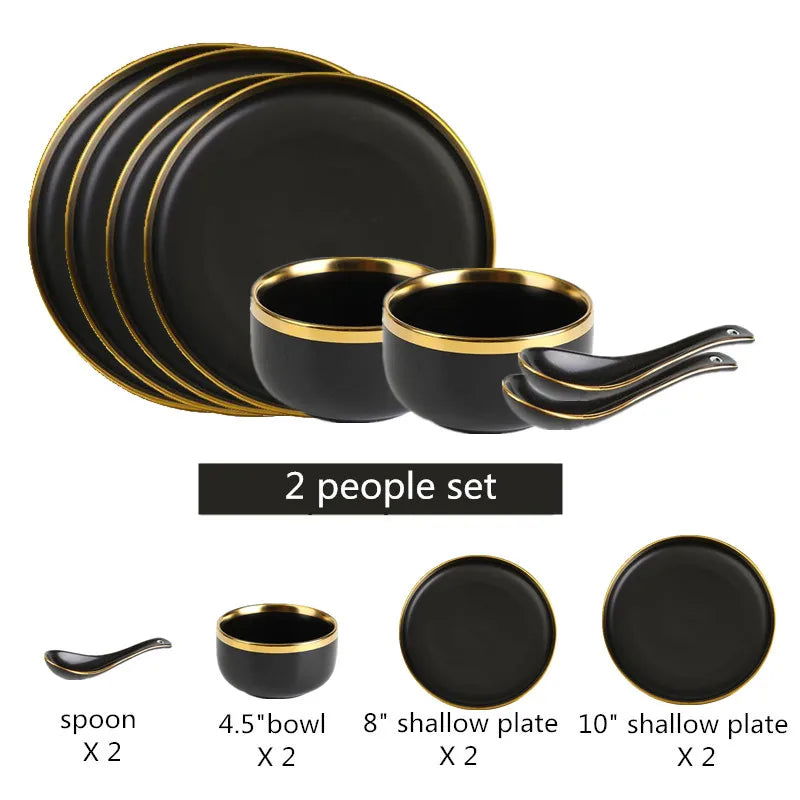 Gold Rim Black Porcelain Dinner Plates - Graceland Home and Living -  