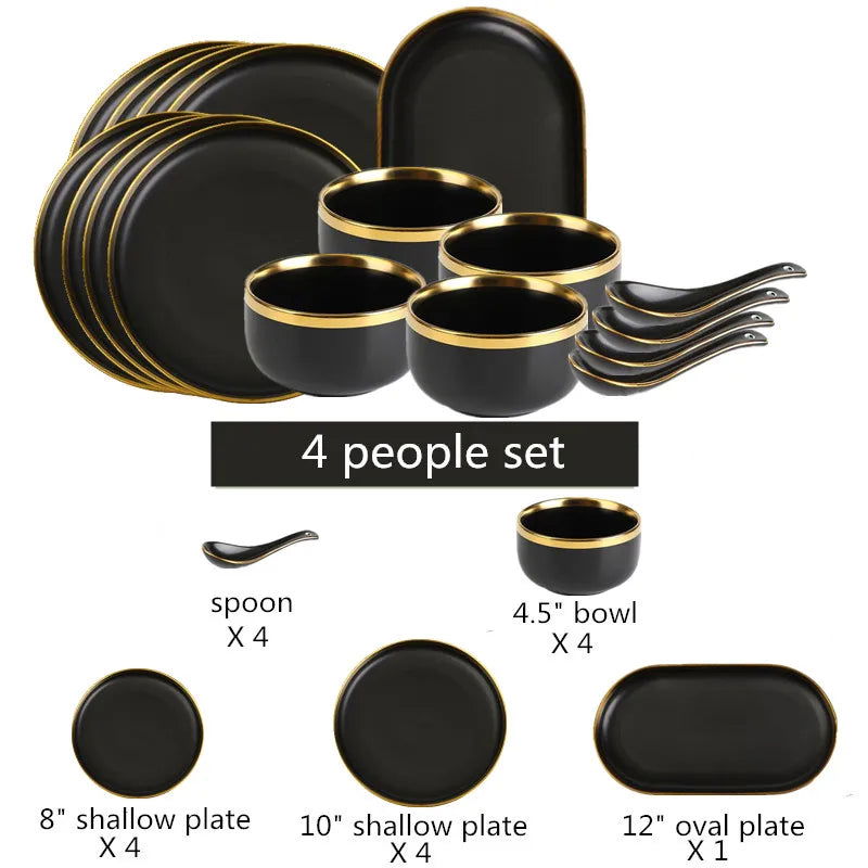 Gold Rim Black Porcelain Dinner Plates - Graceland Home and Living -  