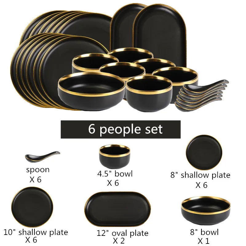 Gold Rim Black Porcelain Dinner Plates - Graceland Home and Living -  