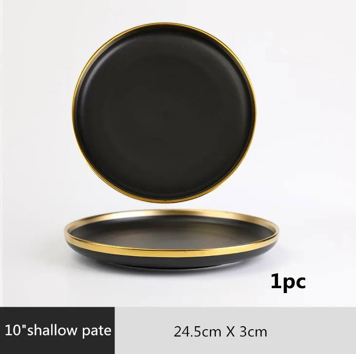 Gold Rim Black Porcelain Dinner Plates - Graceland Home and Living -  