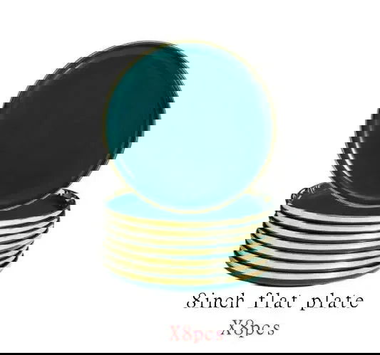 Green With Gold Inlay Quality Plates Full Set - Graceland Home and Living -  