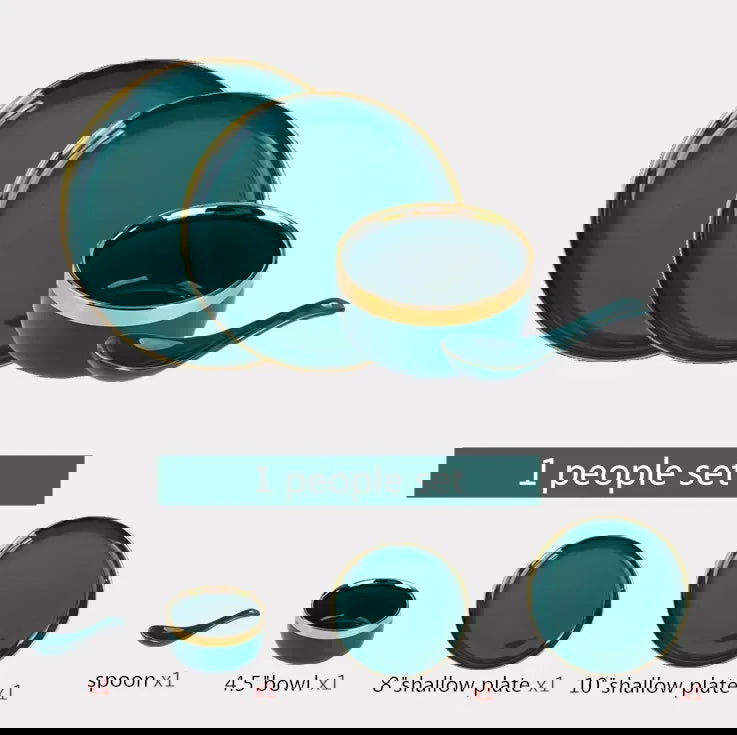 Green With Gold Inlay Quality Plates Full Set - Graceland Home and Living -  