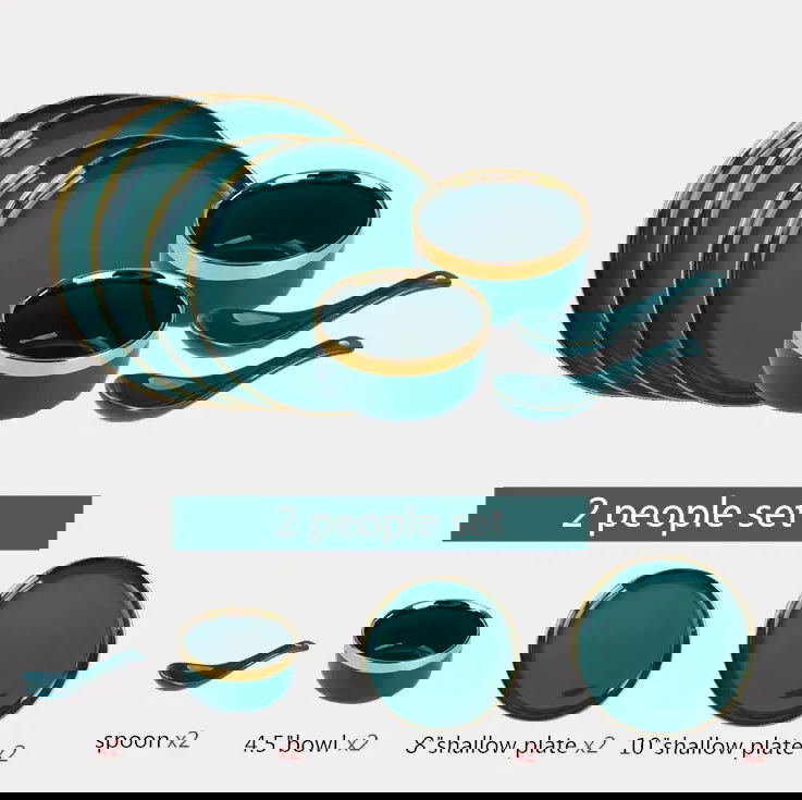 Green With Gold Inlay Quality Plates Full Set - Graceland Home and Living -  