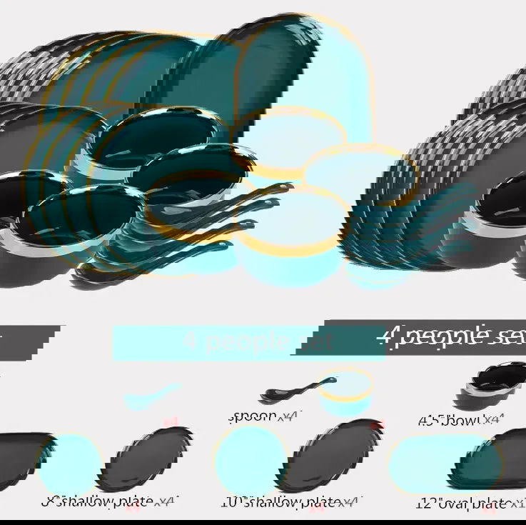 Green With Gold Inlay Quality Plates Full Set - Graceland Home and Living -  