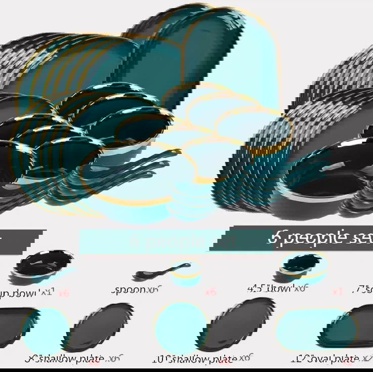 Green With Gold Inlay Quality Plates Full Set - Graceland Home and Living -  