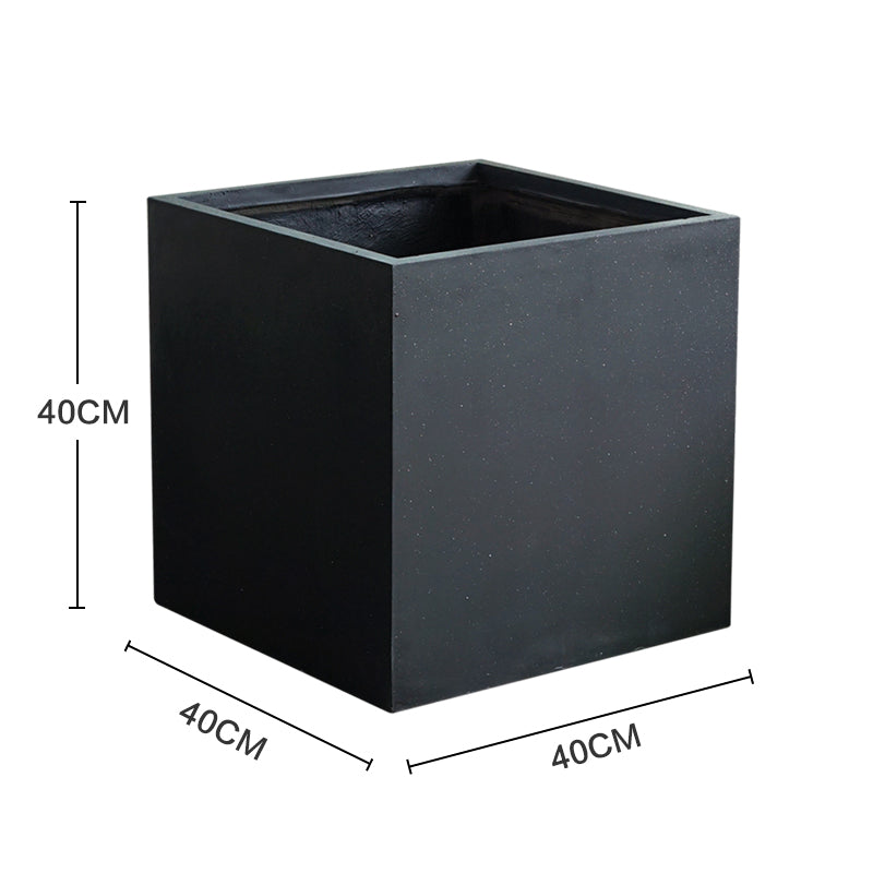 Hand-brush Square Outdoor Planter Box Large Cement Fiber Glass with Black Flower Pot Contemporary Rectangle 6 Sizes. Graceland Home and Living