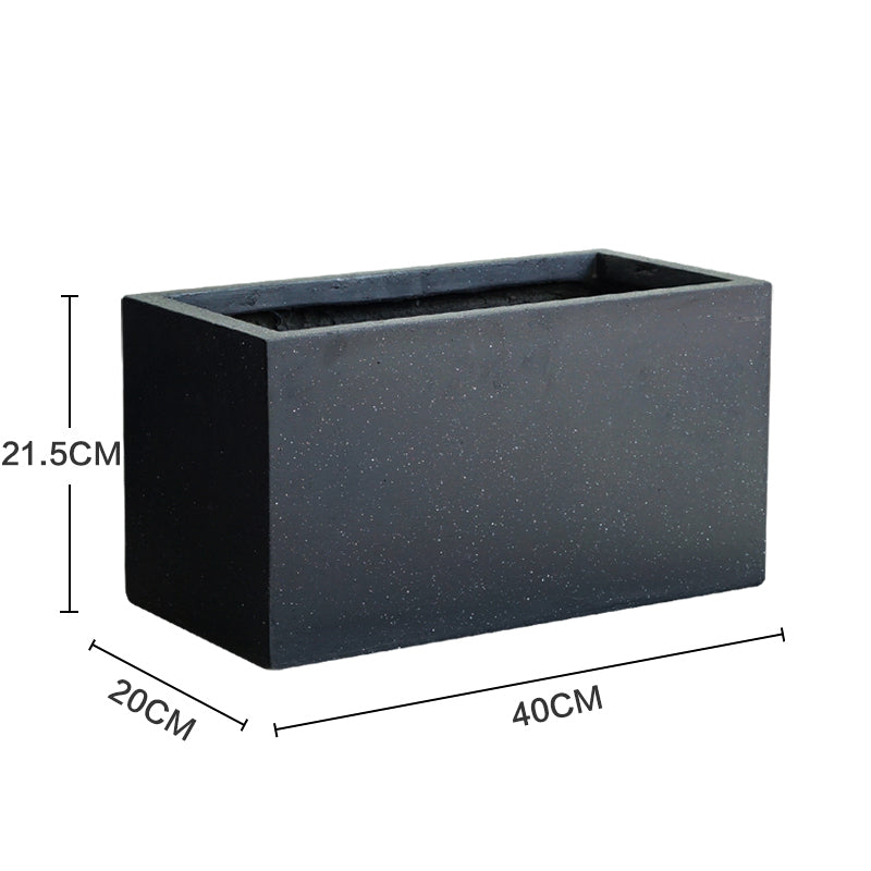 Hand-brush Square Outdoor Planter Box Large Cement Fiber Glass with Black Flower Pot Contemporary Rectangle 6 Sizes. Graceland Home and Living