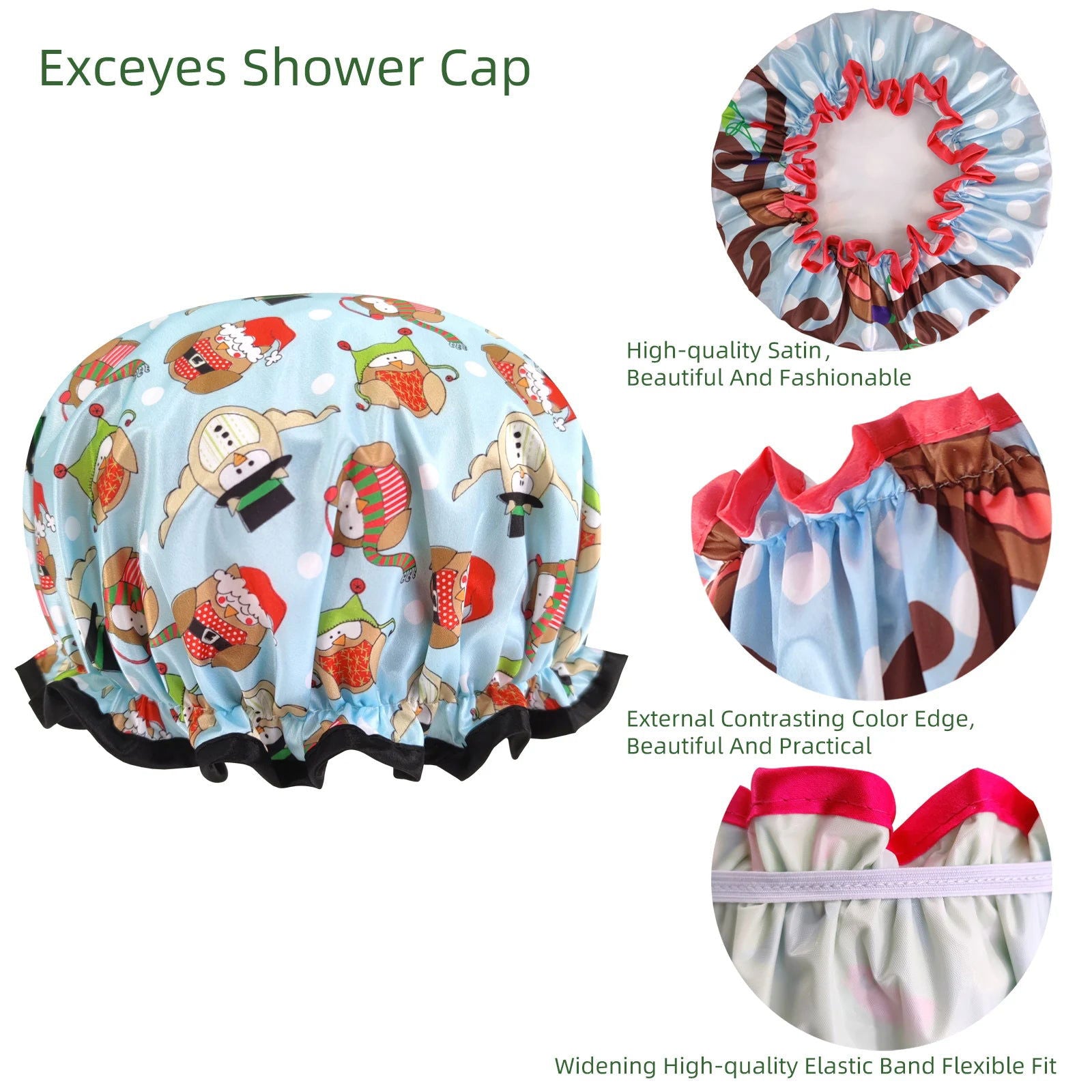 High Quality Polyester Satin Double Layers Shower Caps for Women Reusable - Graceland Home and Living -  