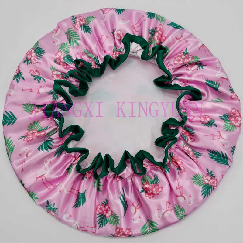 High Quality Polyester Satin Double Layers Shower Caps for Women Reusable - Graceland Home and Living -  
