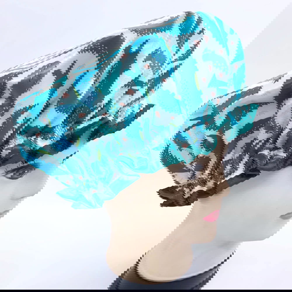 High Quality Polyester Satin Double Layers Shower Caps for Women Reusable - Graceland Home and Living -  