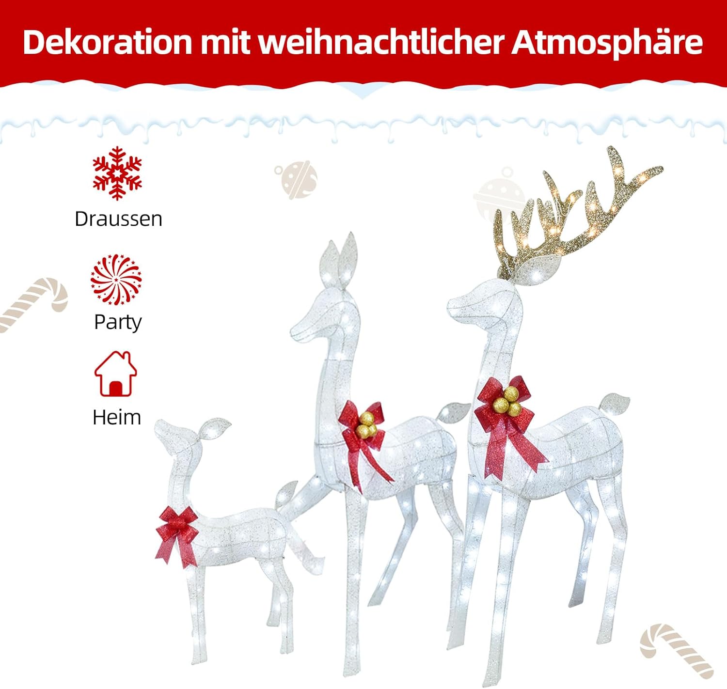 Lighted Christmas Decoration Deer 3 Piece, - Graceland Home and Living -  