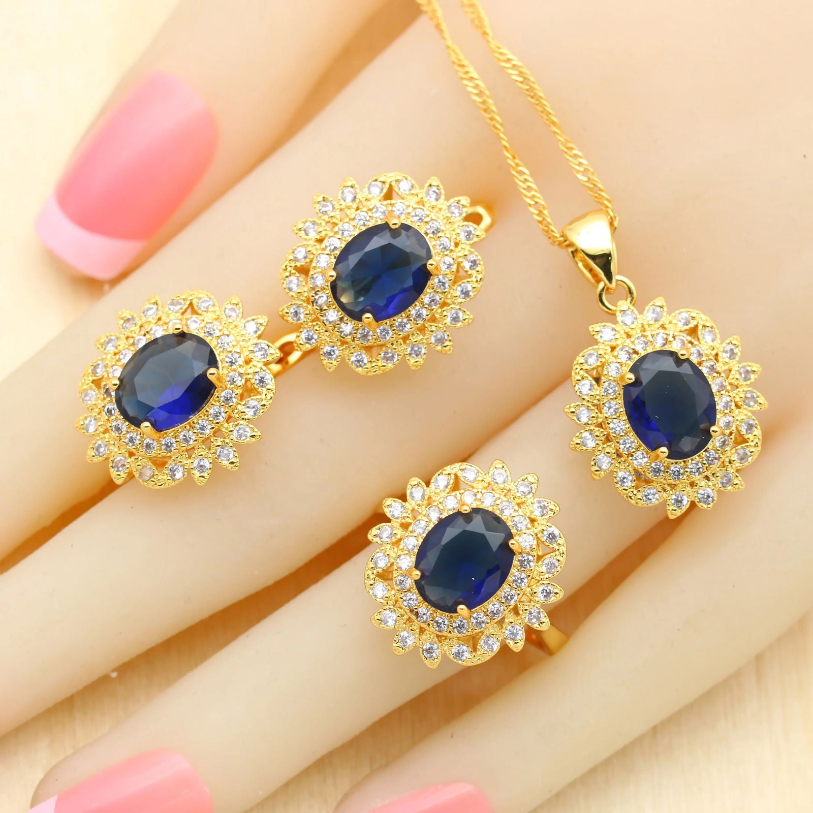 Luxury Blue Crystal Gold Plated Jewelry Sets - Graceland Home and Living -  